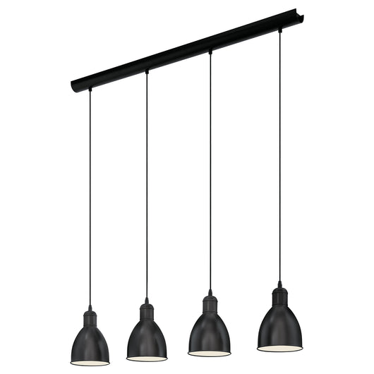 Lampadario A Sospensione Vintage Priddy Acciaio Nero Bianco 4 Luci E27