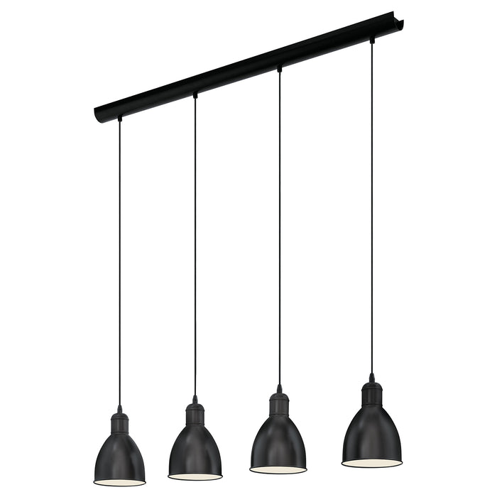 Lampadario A Sospensione Vintage Priddy Acciaio Nero Bianco 4 Luci E27