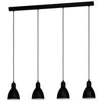 Lampadario A Sospensione Vintage Priddy Acciaio Nero Bianco 4 Luci E27