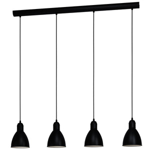 Lampadario A Sospensione Vintage Priddy Acciaio Nero Bianco 4 Luci E27