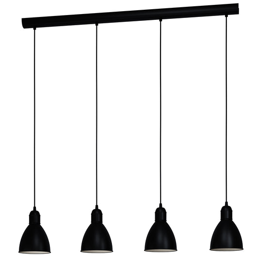 Lampadario A Sospensione Vintage Priddy Acciaio Nero Bianco 4 Luci E27