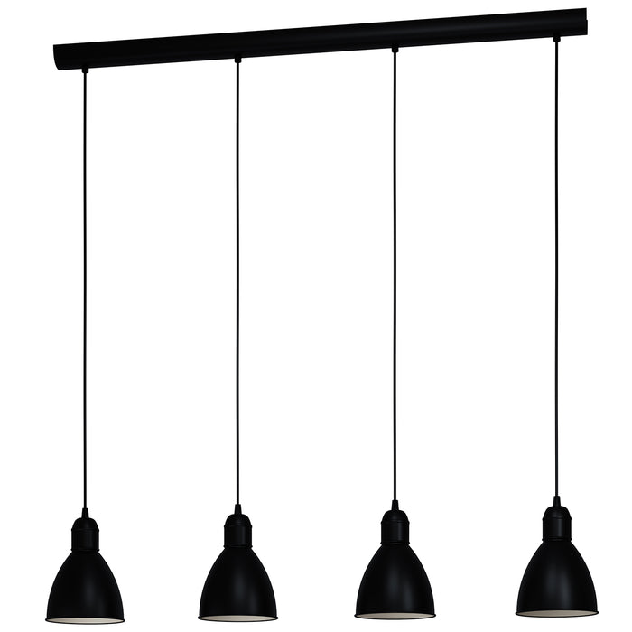 Lampadario A Sospensione Vintage Priddy Acciaio Nero Bianco 4 Luci E27