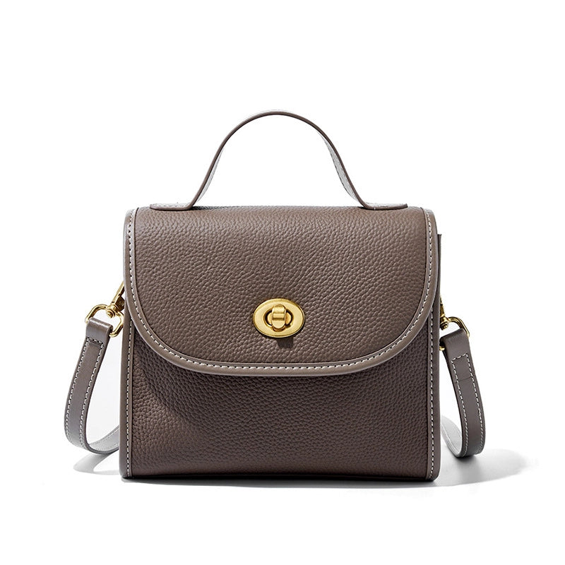 Borsa a tracolla da donna in vera pelle, borsa a mano casual, borsa tote grigia.