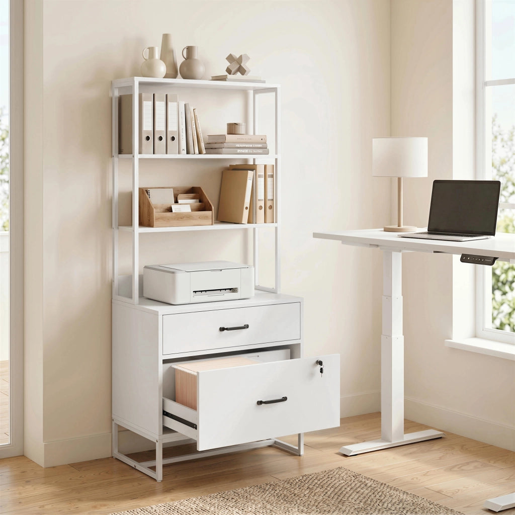 Cassettiera con scaffale 2 cassetti ¨C zephmum ¨C bianco