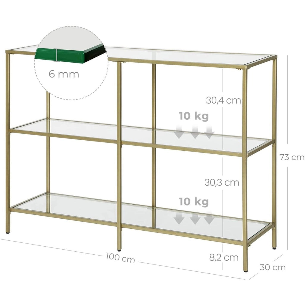 Console da salone moderna in vetro e metallo oro