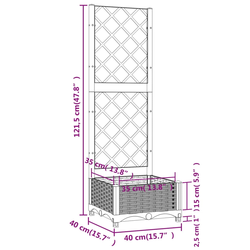 Fioriera da Giardino e Graticcio-Vaso da Esterno-Vaso con Griglia Grigio Chiaro 40x40x121,5cm PP
