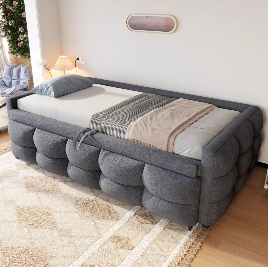 Letto combinato 90/180x190 cm in Teddy grigio