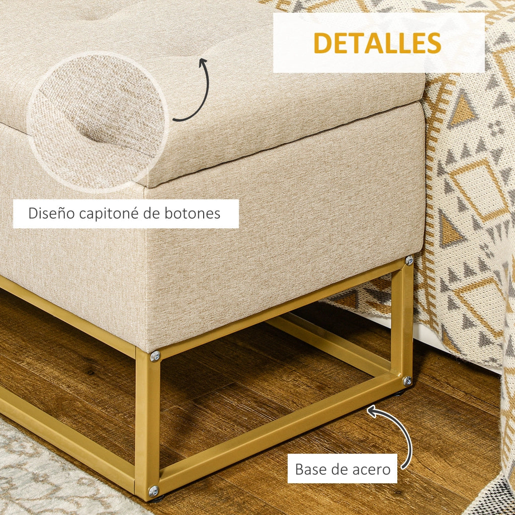Sgabello con Cassetto ¨C Zephmum ¨C Beige Lino 110x44x48 cm