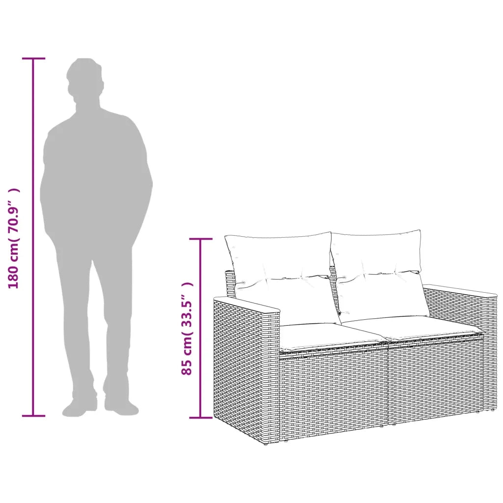 Divano da giardino con cuscini 2 posti nero in polyrattan