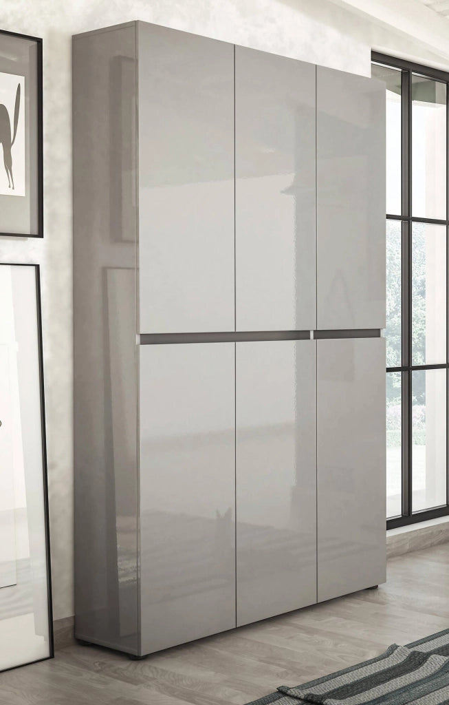Scarpiera Diva, Mobile portascarpe, Armadio da ingresso multiuso, Mobiletto per calzature, Made in Italy, 122x34h200 cm, Grigio