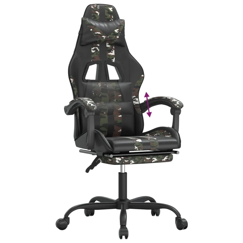 vidaXL Sedia da Gaming con Poggiapiedi Nero e Mimetico in Similpelle
