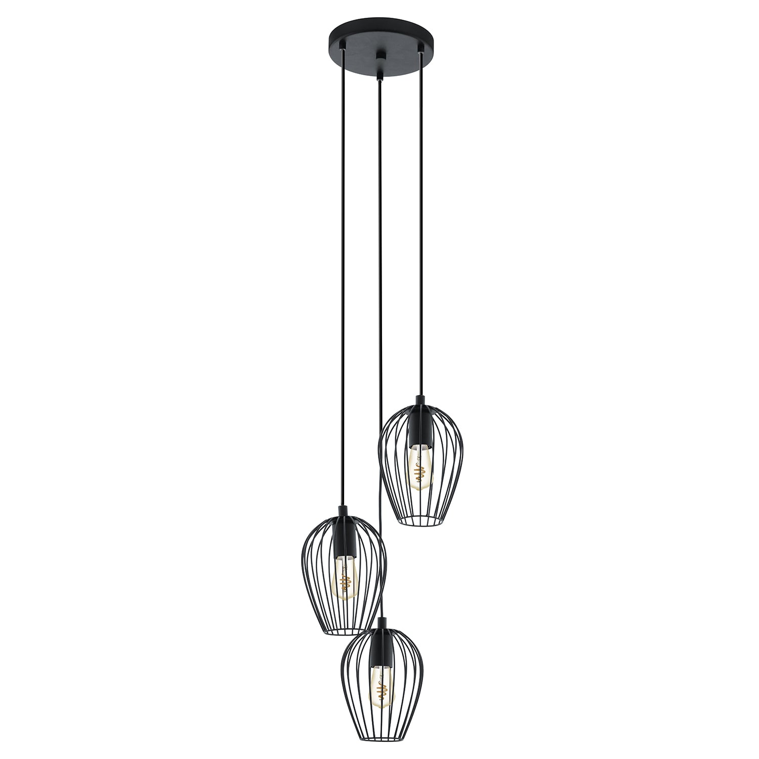 Lampadario A Sospensione Vintage Newtown Acciaio Nero 3 Luci E27