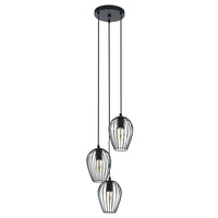 Lampadario A Sospensione Vintage Newtown Acciaio Nero 3 Luci E27