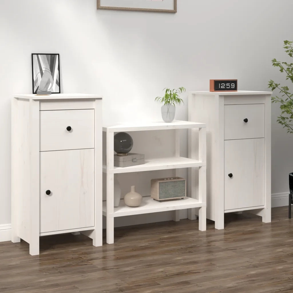Credenze 2 pz Bianche 40x35x80 cm in Legno Massello di Pino 813757