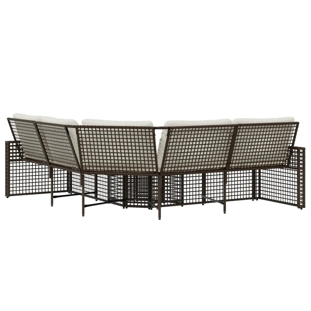 Divano da Giardino a L con Cuscini e Pouf Marrone in Polyrattan