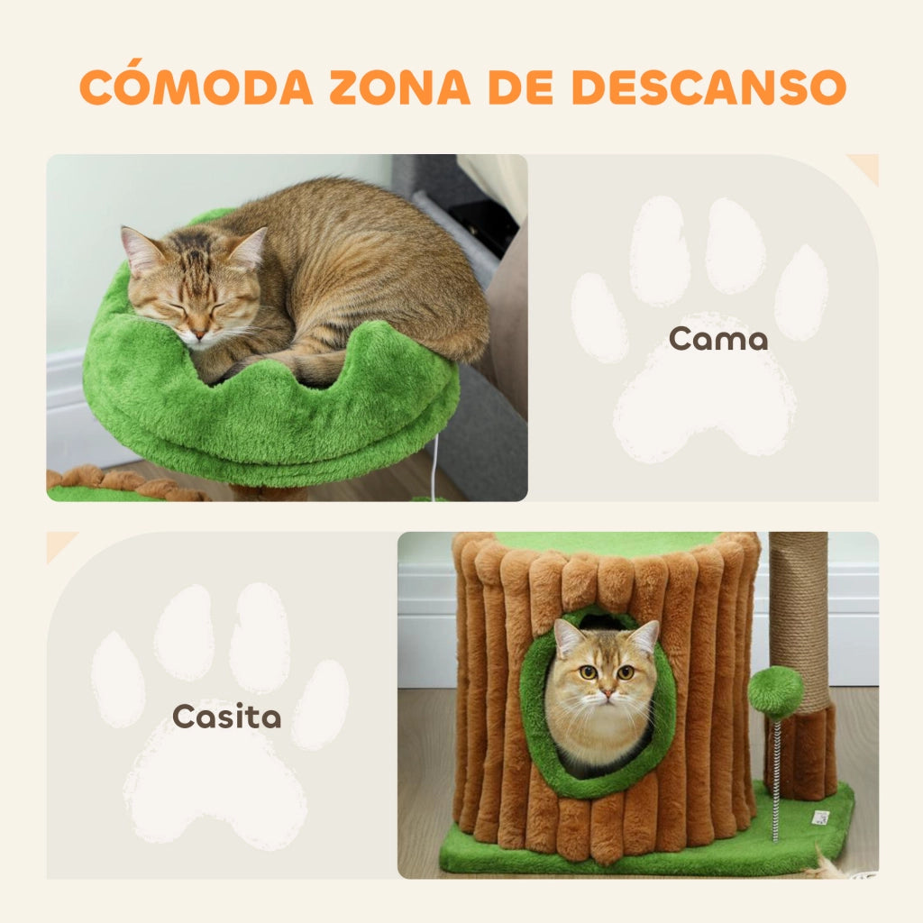 Letto per gatti con tiragraffi e casetta ¨C Zephmum ¨C Marrone e verde 53 cm