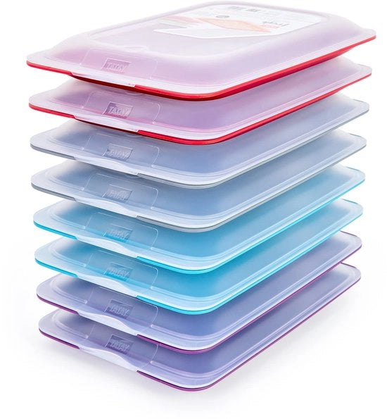 Set di conservazione per alimenti refrigerati (8x base) con piatto da servire e contenitori ripiegabili.