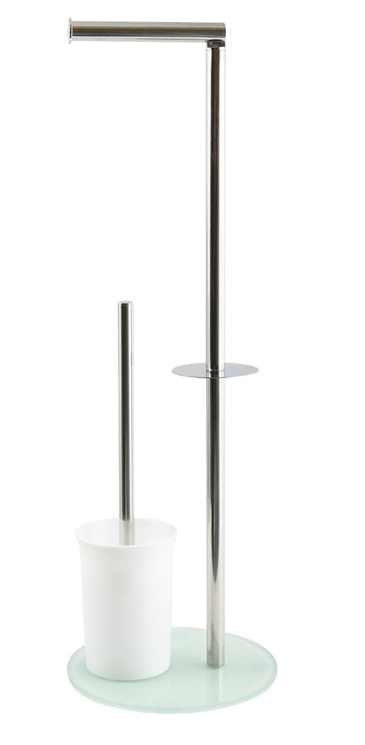 PIANTANA COLONNA ACCIAIO INOX PORTA SCOPINO BASE VETRO OVALE- Acciaio Inox Vetro Bianco- SPIRE- pezzi 1