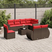 Set Divani da Giardino 9 pz con Cuscini Marrone in Polyrattan 3221653