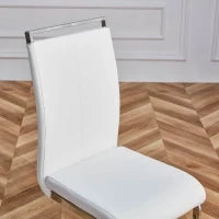 Set di 4 sedie da pranzo a sbalzo, struttura in metallo cromato, Schienale in pelle PU, 42x 54 x 100 cm, Bianco