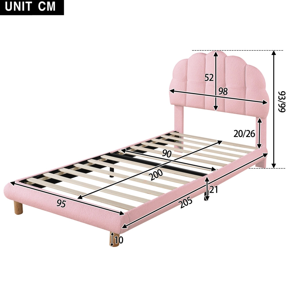 Letto singolo imbottito 90x200 cm in bouclé rosa con testiera regolabile