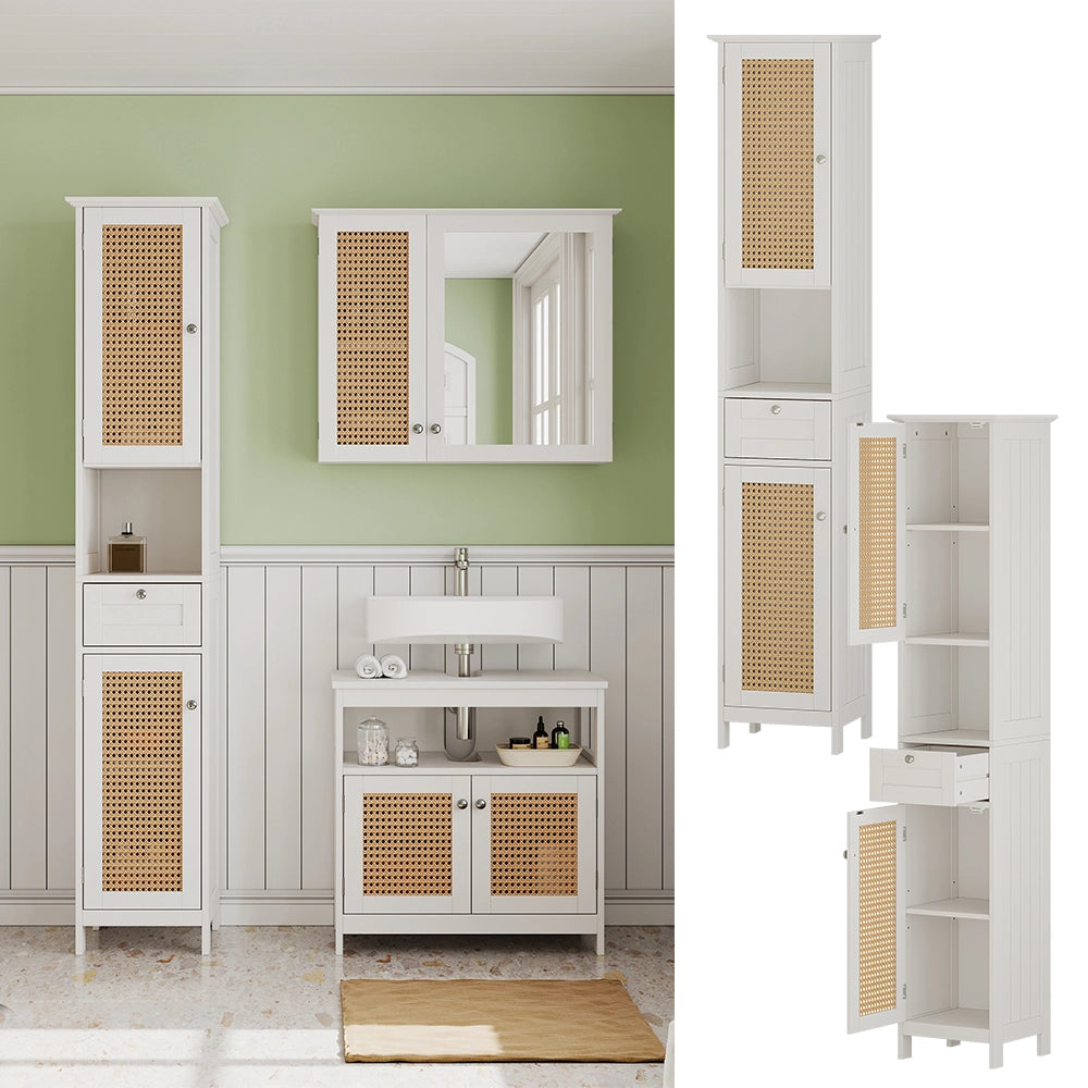 Vicco Armadio per il bagno Bianco 32 x 170 cm con 2 ante e cassetto