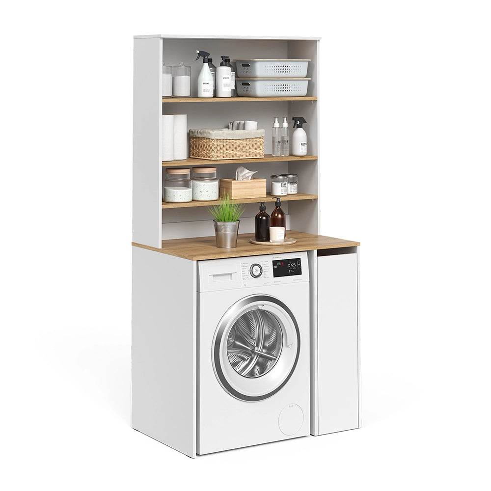 Armadio per lavatrice Viktor Bianco/Rovere artigianale 93.6 x 88.2 cm 2 parti con ripiano Vicco