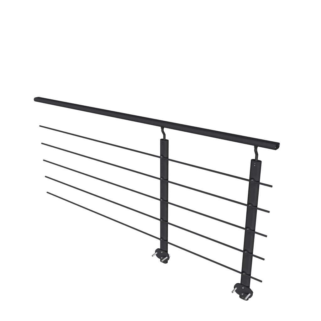 Ringhiera Balaustra in Alluminio Nero Opaco 200x100cm a Fissaggio a Parete, con supporto di collegamento a Parete