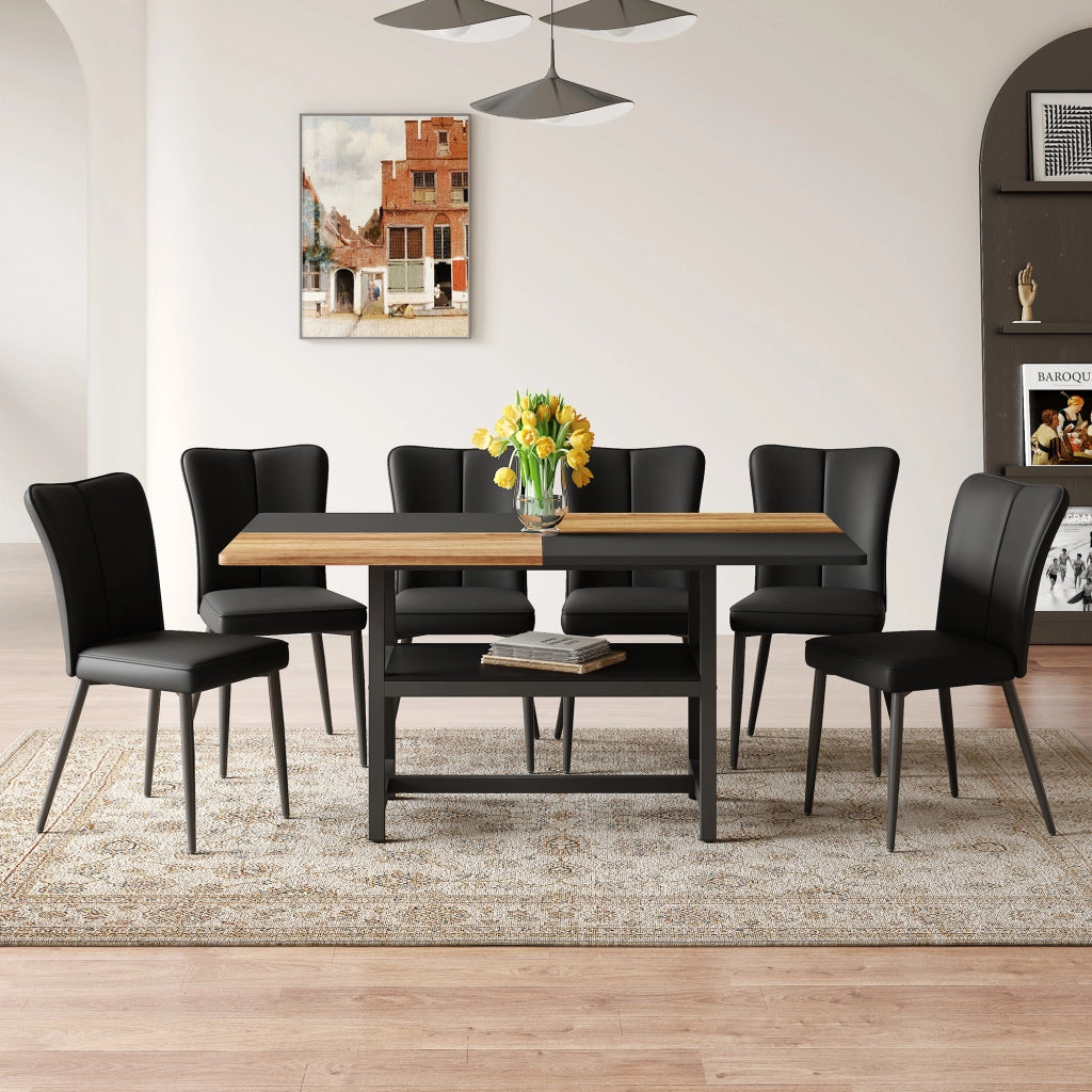 Tavolo da pranzo rettangolare con vano contenitore, 4 sedie in pu e gambe in metallo per sala da pranzo, 160 cm