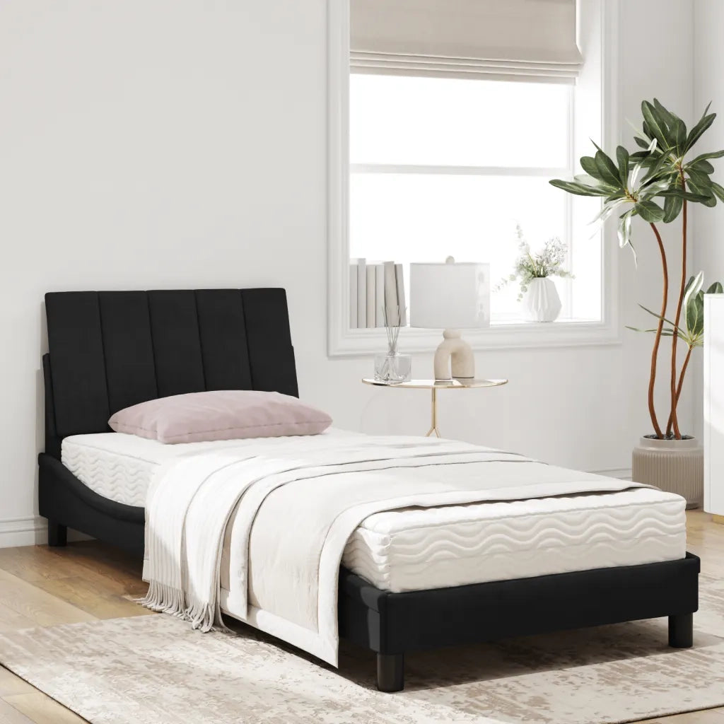 Letto con Materasso Hanko Nero 90x200 cm in Velluto 3208576