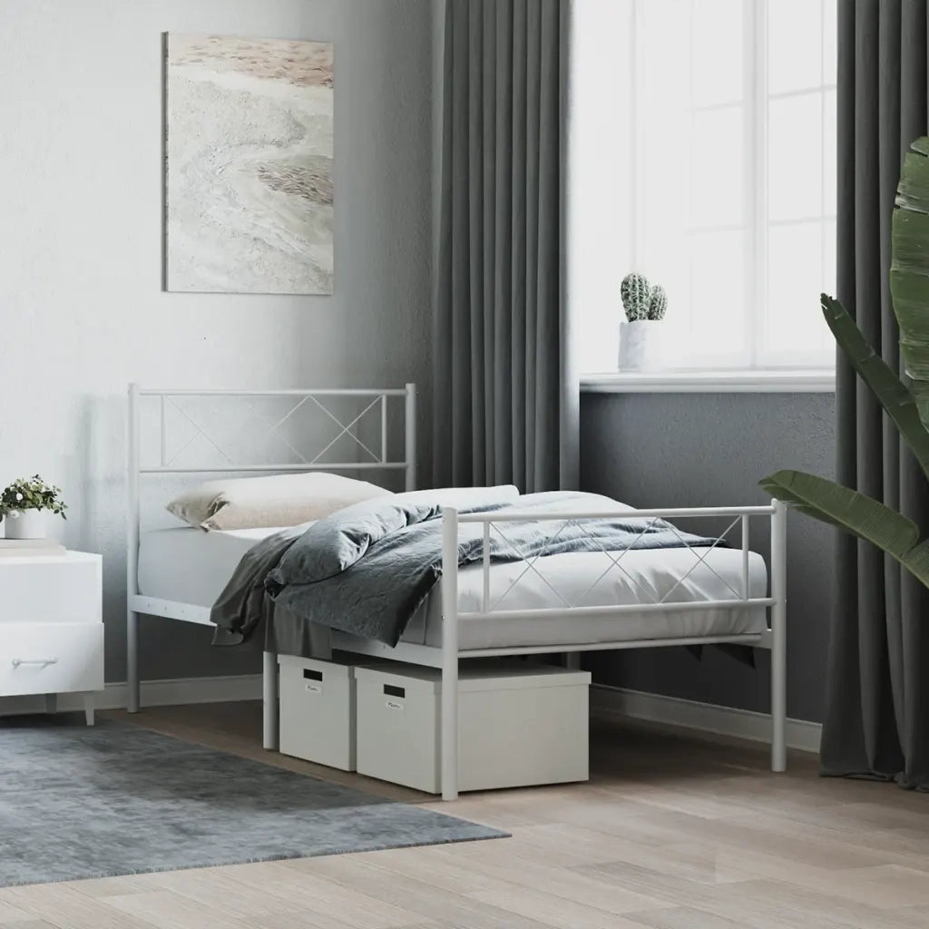 Letto singolo | Letto per adulti | Giroletto con Testiera e Pediera Metallo Bianco 80x200 cm