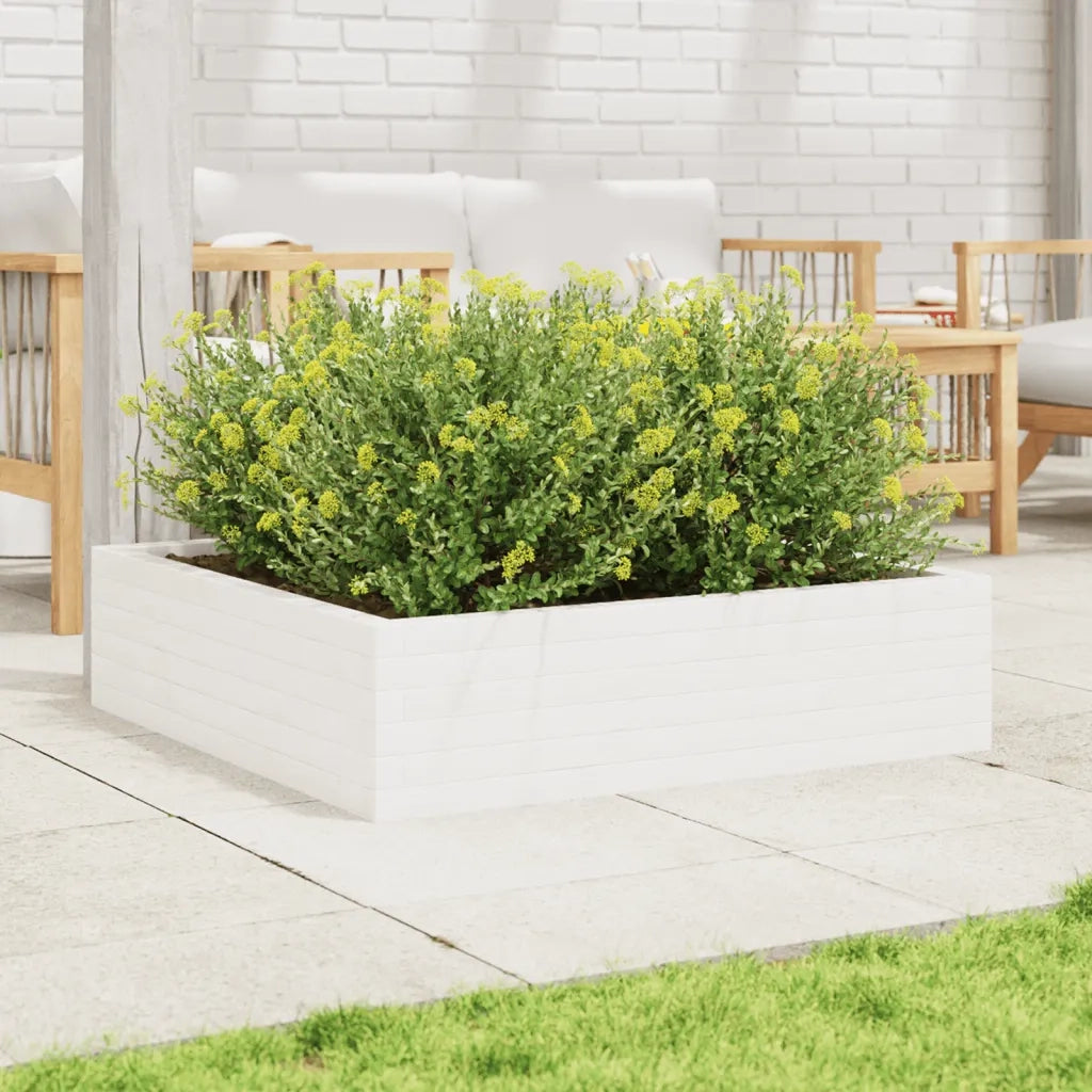 Fioriera da Giardino-Vaso da Esterno Bianca 90x90x23 cm Legno Massello di Pino