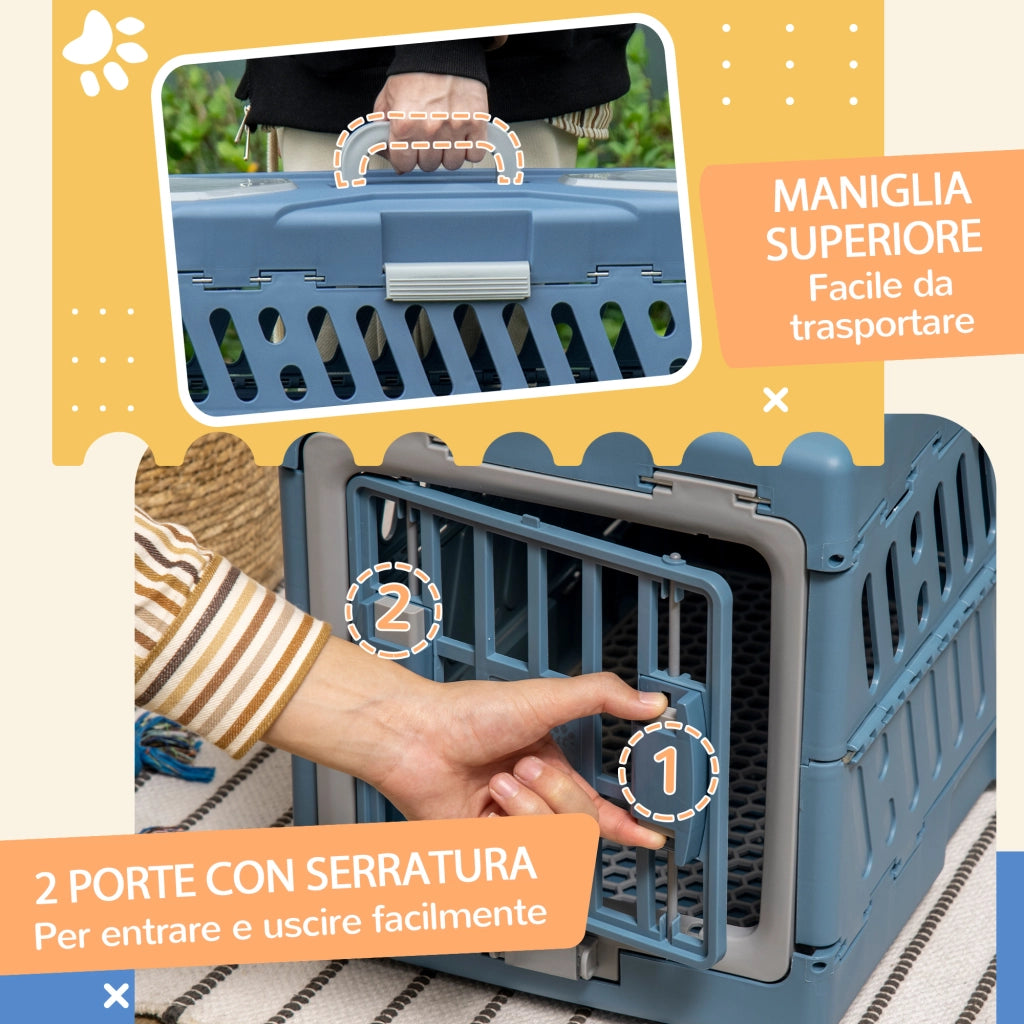 Easycomfort Trasportino per Cani e Gatti Pieghevole e Convertibile in Cuccia, 56x31x37cm, Blu