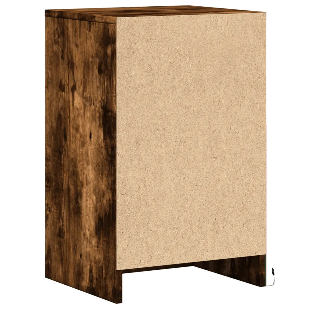 Comodino con Luci LED-Tavolino da notte Rovere Fumo in Legno Multistrato 904337