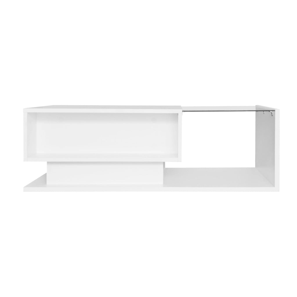 Tavolino da salotto 100x50x32 cm; con LED intelligente e cassetto; truciolato; bianco