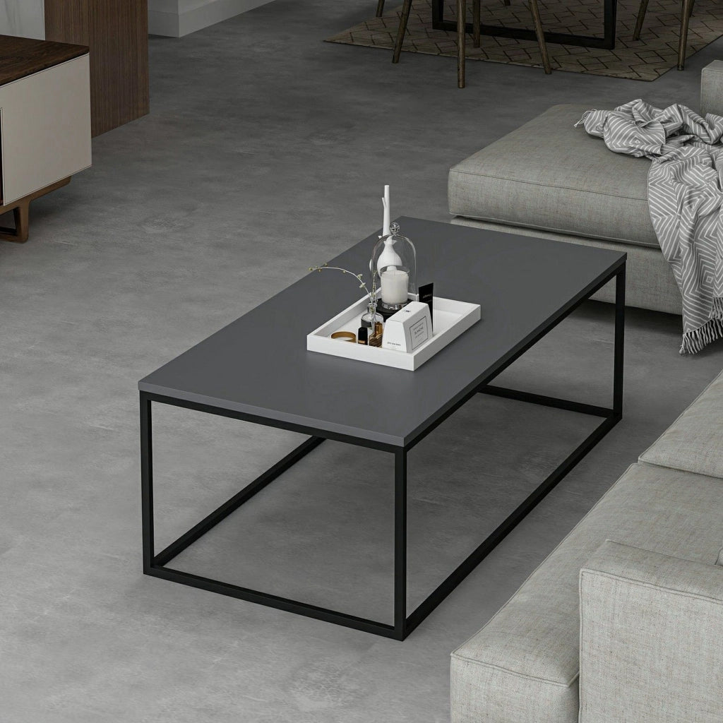Arcella, Tavolino da Salotto Forma Rettangolare, 120x60x42h cm Nero Antracite
