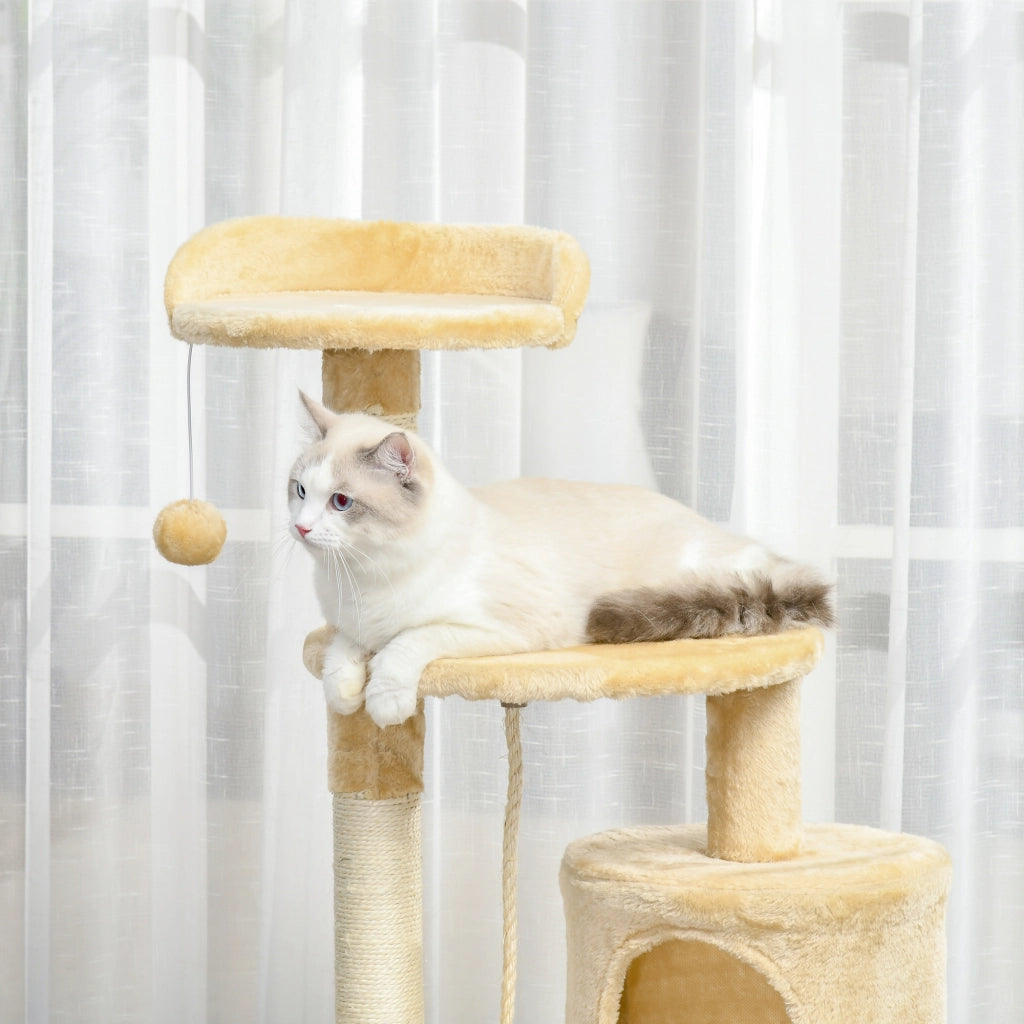 Tiragraffi per Gatti in Legno con Cuccia e Giocattoli ¨C zephmum ¨C Grigio 40x30x114 cm