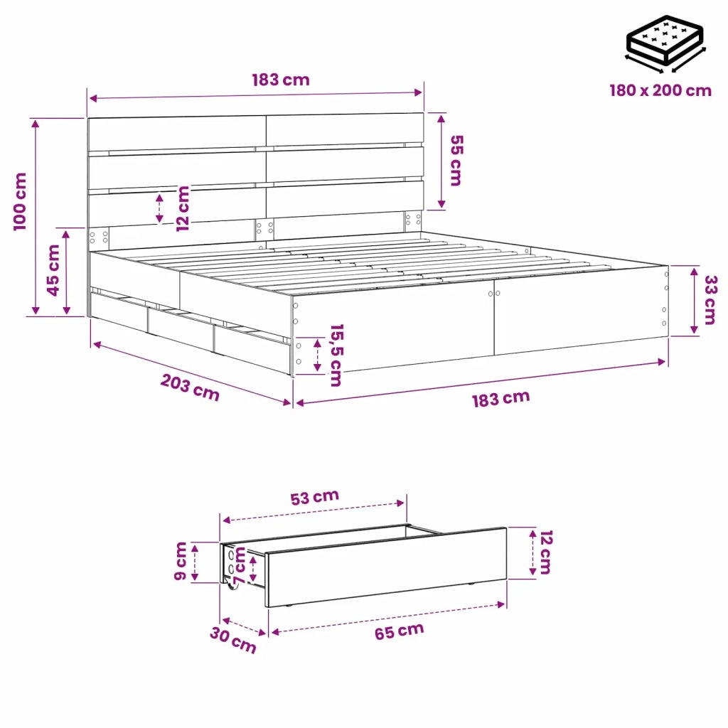 Bed Frame with Storage and Headboard Artisan Oak 180 x 200 cm 3445834