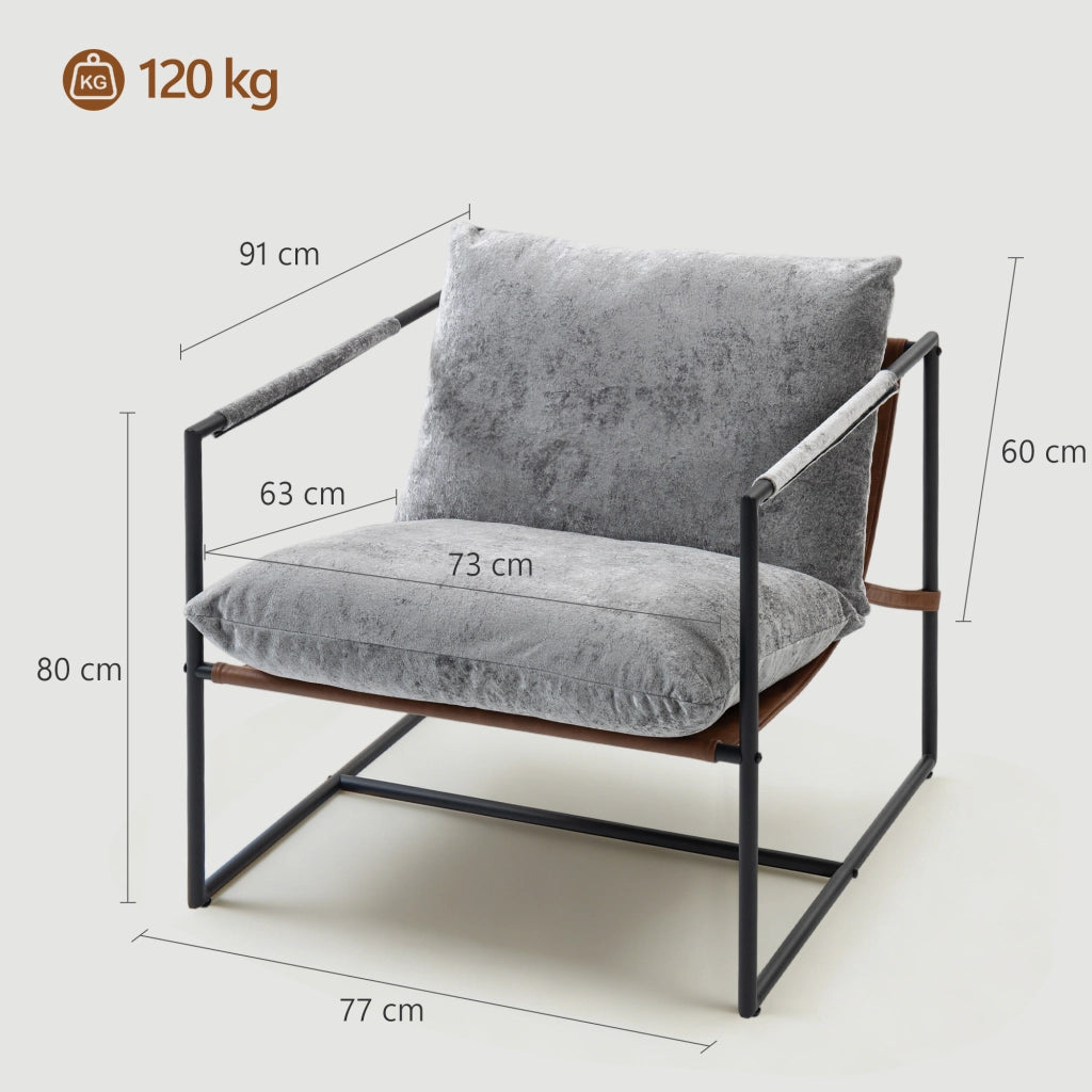 Poltrona imbottita in velluto ¨C zephmum ¨C grigio 77x91x80