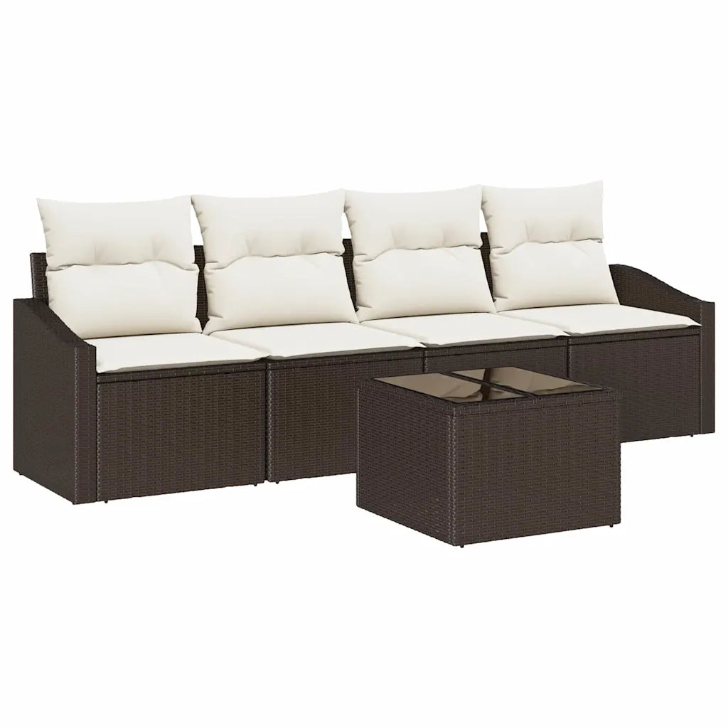 Set di divani con cuscino 5 pcs Marrone e Crema polyrattan