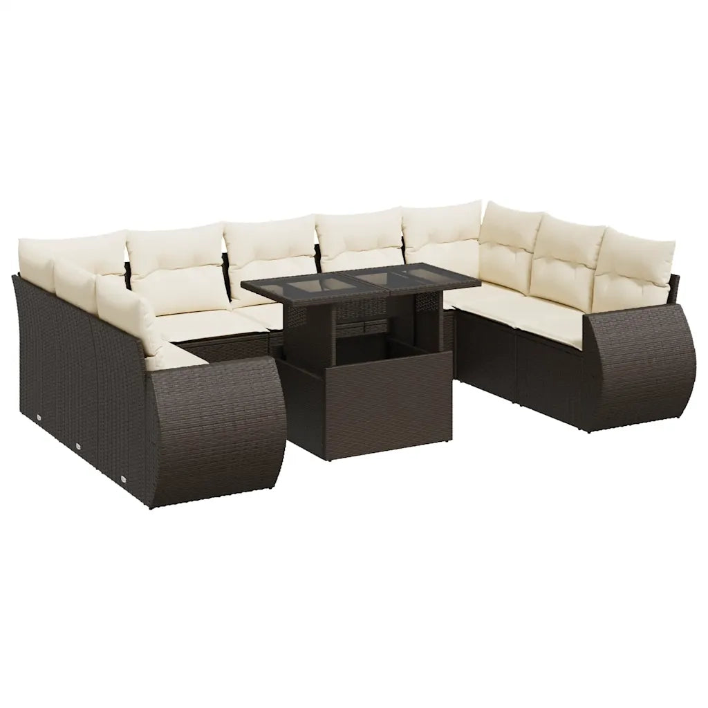 Set Divani da Giardino 10pz con Cuscini in Polyrattan Marrone 3326704