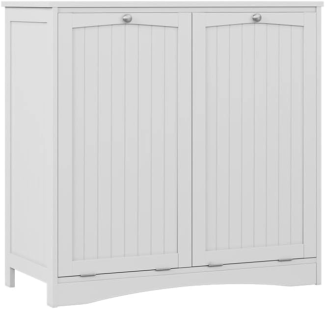 armadietto da bagno con portabiancheria Bianco, Grigio, 83 x 80 cm con 2 cesti per la biancheria, per la selezione e la conservazione della biancheria in bagno