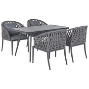 Set da pranzo da giardino 4 posti in metallo grigio alluminio finitura opaca tavolo da esterno 4 sedie cuscini moderno