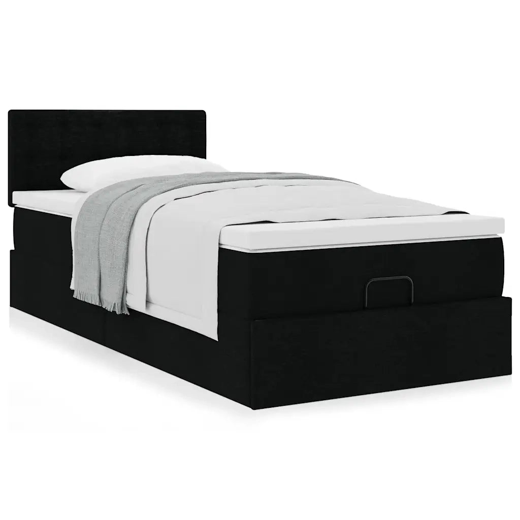 Struttura Letto Pouf con Materasso Nero 80x200 cm in Tessuto 3311582