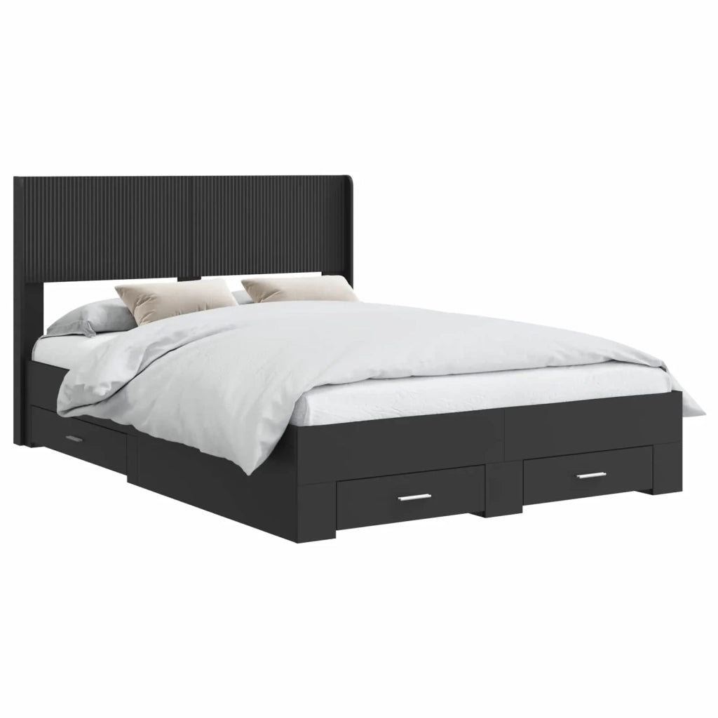 Struttura del letto con stoccaggio e testata Nero 135 x 190 cm