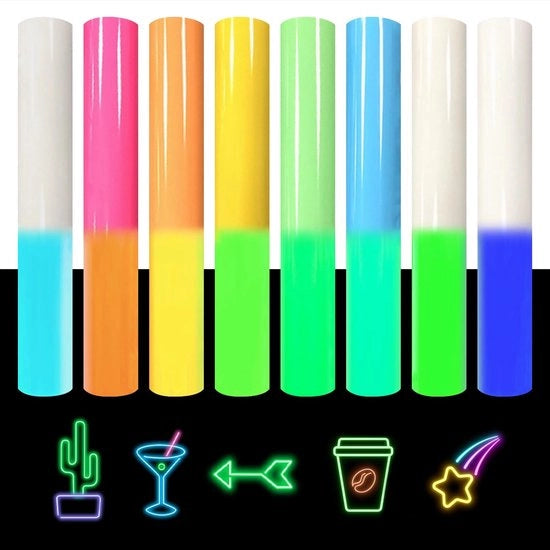 Set di Strisciolato per 8 pezzi - Strisciolato Illuminante - Vinile morbido/elasticizzato - Resistentente alla lavatrice - Sicuro anche con scarsa illuminazione - Flessibile e duraturo - Strisciolato per tessuti