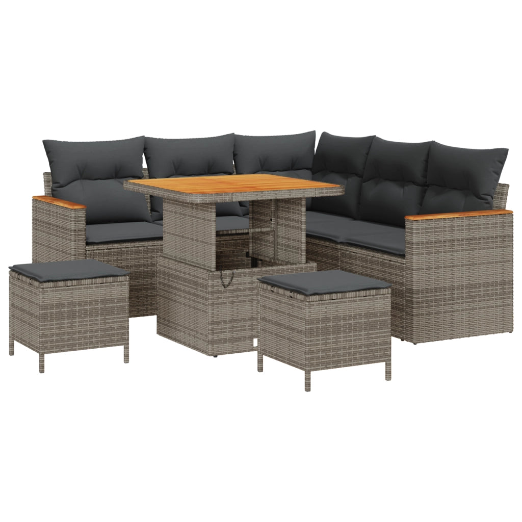 Set Divano da Giardino da 8 Pezzi con Cuscini Grigio Polyrattan Acacia