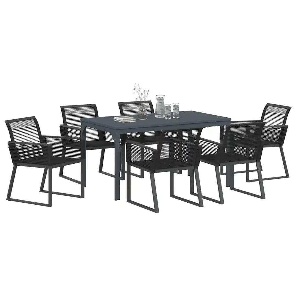 Set da Pranzo per Giardino 7 pcs Nero polyrattan