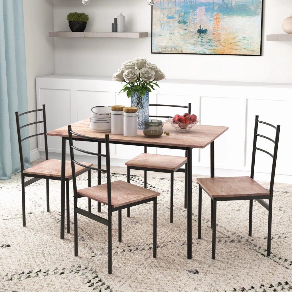 Set Tavolo da Pranzo e Sedie 5 Pezzi ¨C Minimal ¨C Bianco, Legno e Acciaio