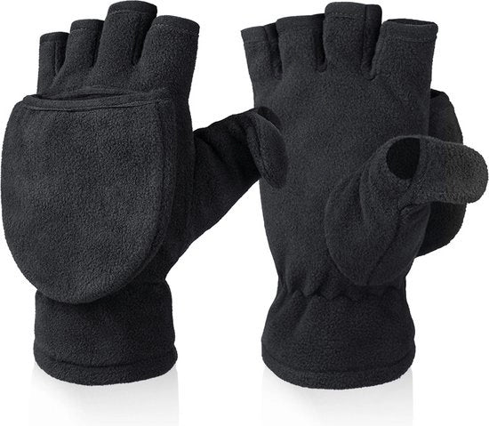 Manopole senza dita con cappuccio - guanti invernali - manopole senza dita con imbottitura polar - manopole calde senza dita - guanti impermeabili con copertura a scorrimento per uomini e donne - 1 coppia